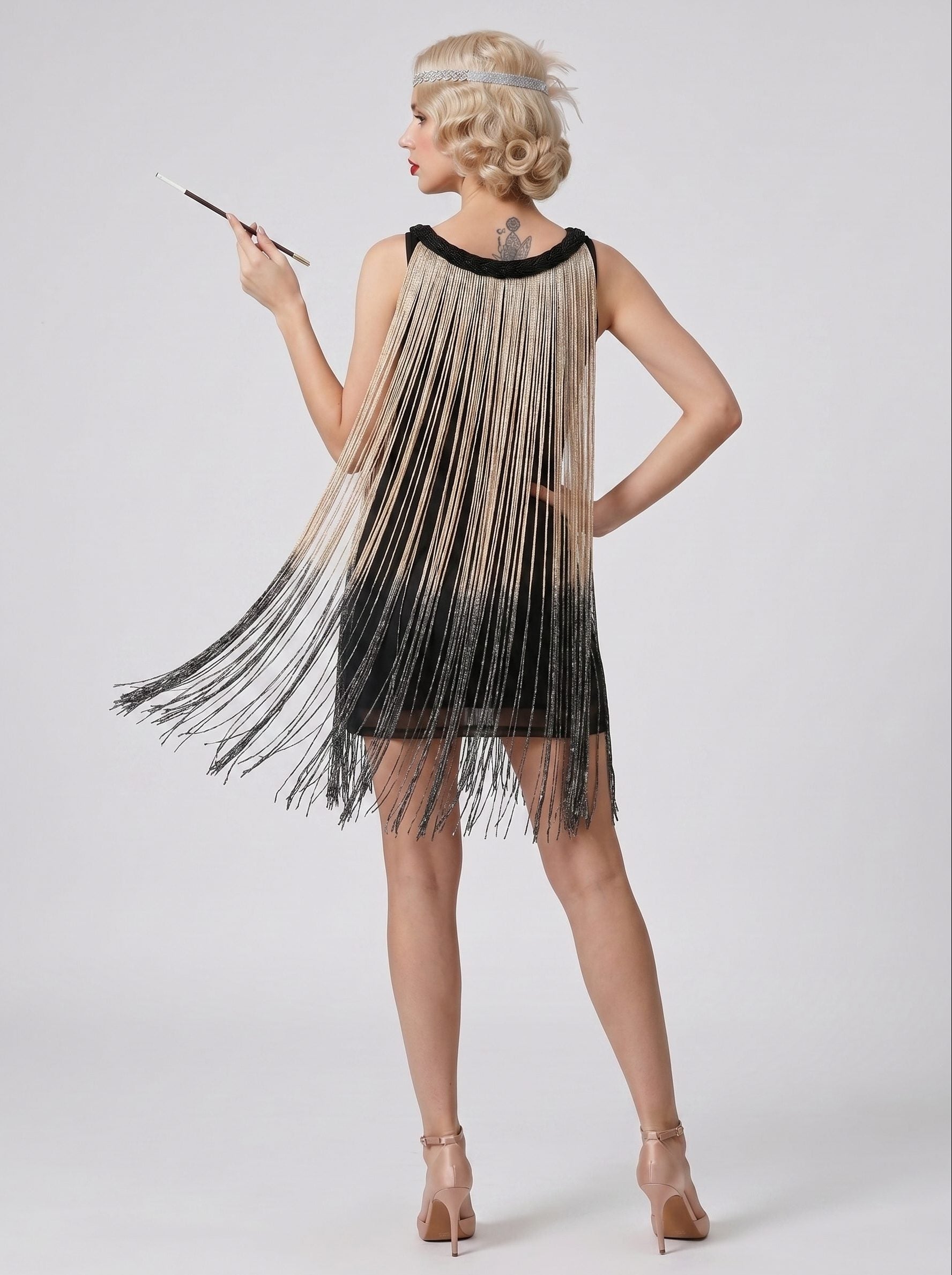 Great Gatsby Vintage Flapper Dress Mini Tassel Fringe Scoop Neck Carnival for Women