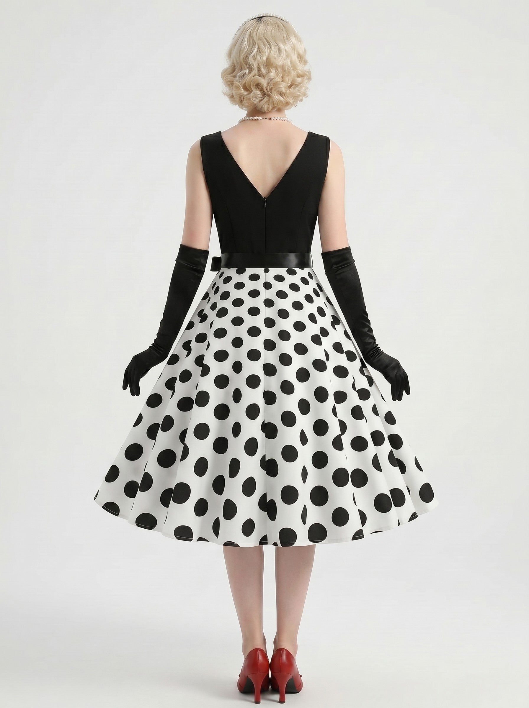 1950s Vintage Retro Rockabilly Swing Dress Flare Dress Knee-Length Polka dots V-Neck Carnival Halloween Christmas Engagement Party for Women