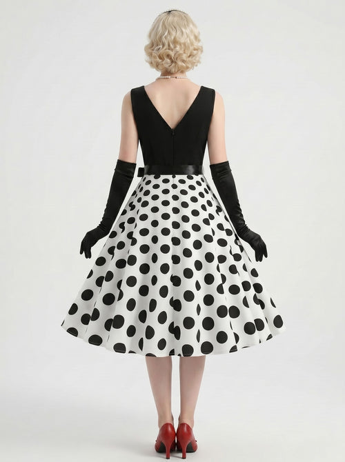 1950s Vintage Retro Rockabilly Swing Dress Flare Dress Knee-Length Polka dots V-Neck Carnival Halloween Christmas Engagement Party for Women